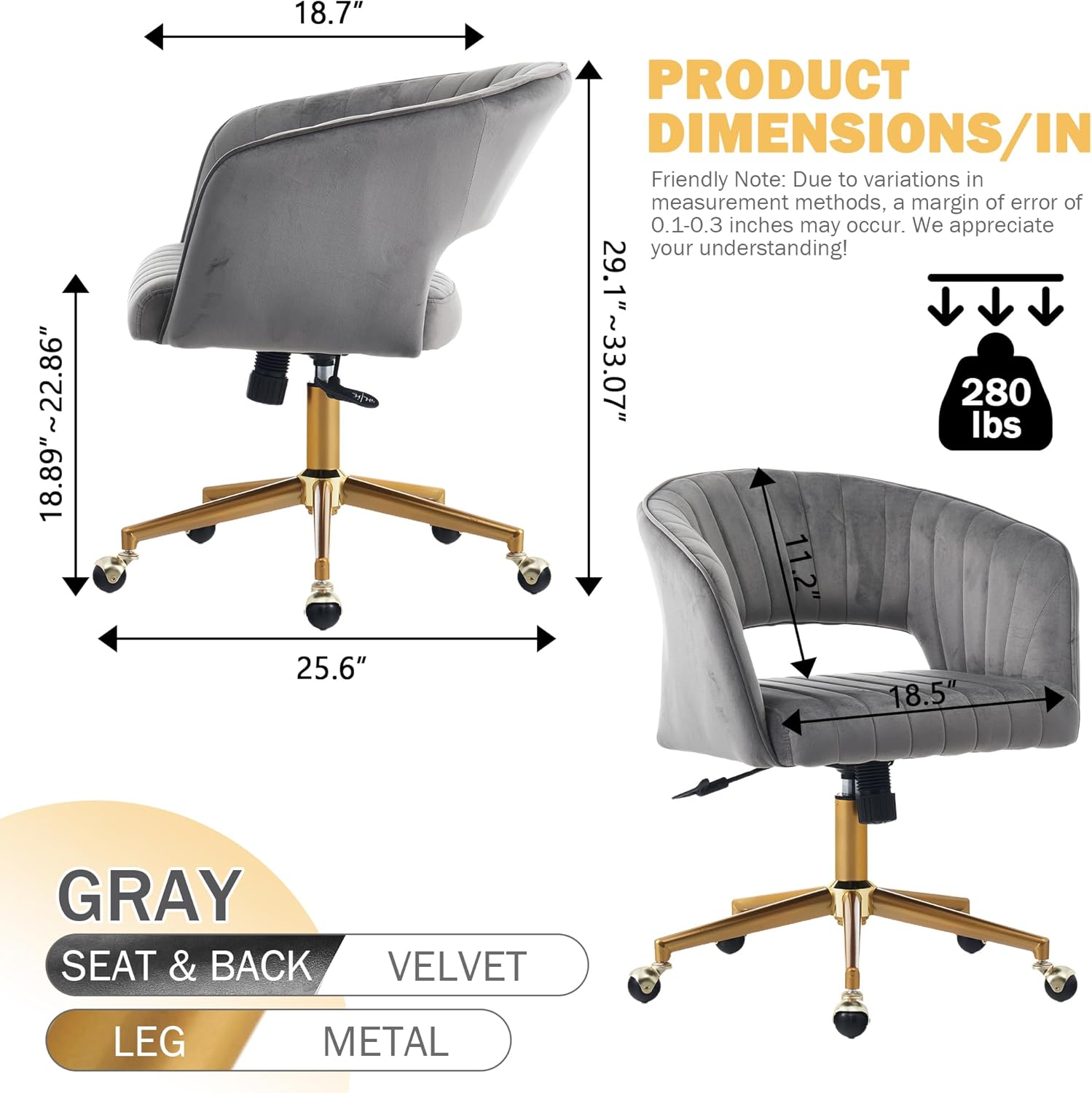 Kiztir Vanity Chair with Wheels, Criss Cross Velvet Vanity Chair with Back Modern Home Office Desk Chair Swivel Accent Chair for Bedroom Living Room (Gray)