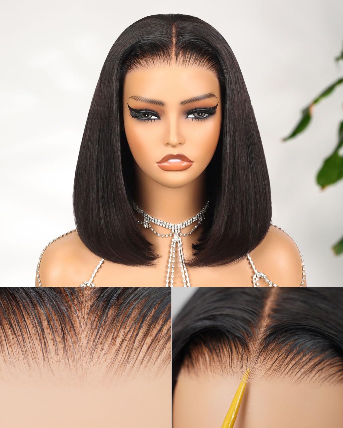 Megalook hair 12A Bob Wig Human Hair Glueless Wigs Human Hair Pre Plucked Pre Cut Lace 6x5 HD Closure Wig Straight Short Bob Wigs Bleached Tiny Knots