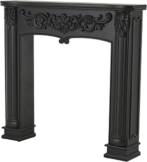 Deco 79 Wooden Scroll Fireplace Mantle Freestanding with Floral Accents, 45" x 9" x 43", Black