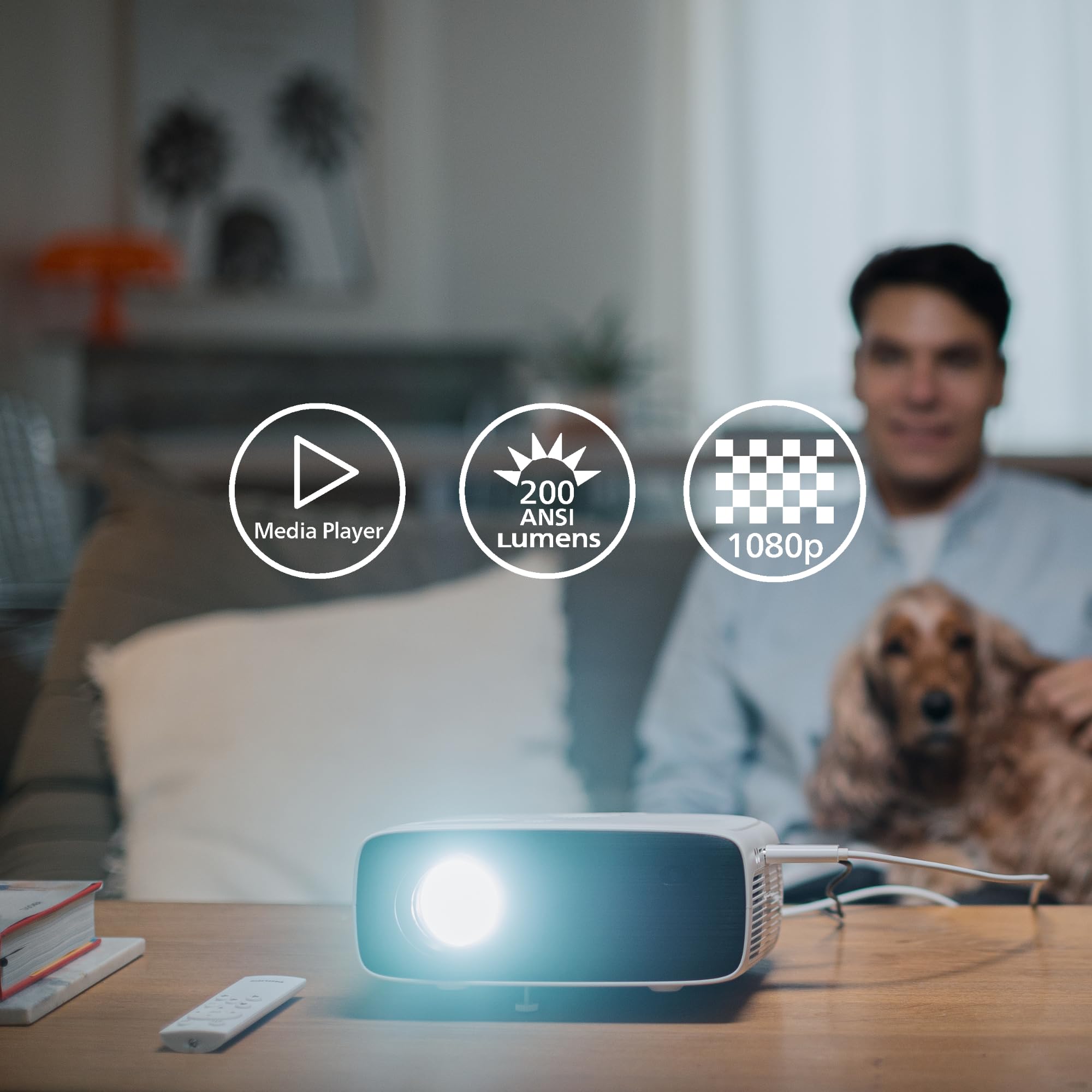 Philips, Neopix 200, Vidéoprojecteur Home cinéma, Full HD 1920 x 1080p, Source Lumineuse LED, Son Stéréo 2x3 Watts, Gris