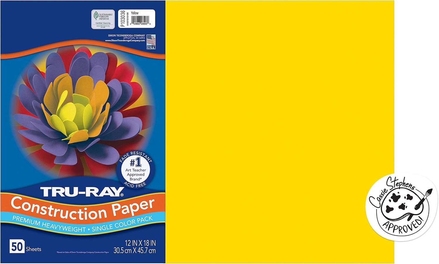 Prang (Formerly SunWorks) Construction Paper, White, 12" x 18", 50 Sheets & Heavyweight Construction Paper, Yellow, 12" x 18", 50 Sheets