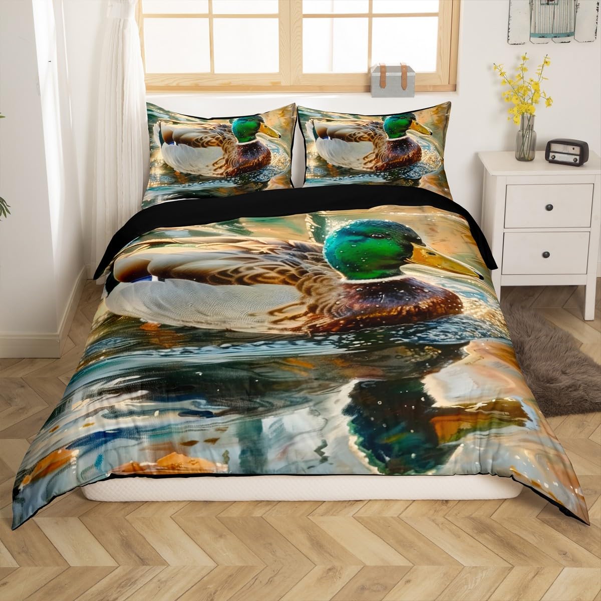 jejeloiu Kids Mallard Duck Bedding Set Toddler Size, Duck Hunting Duvet Cover Boys Girls Wild Animal Comforter Cover Western Farmhouse Bedspread Cover Soft Quilt Cover 2Pcs (No Comforter)
