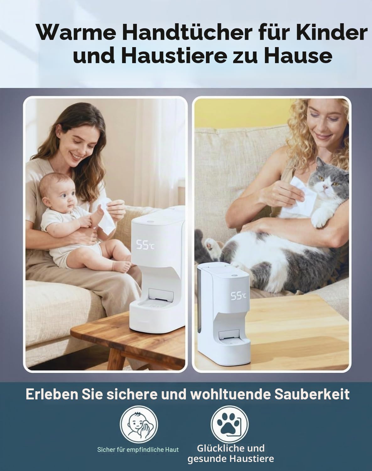 Gesichtshandtuchwärmer für Zuhause, Automatischer Handtuchspender mit 5 Sekunden Abkühlzeit, 55 °c Konstante Temperatur, Intelligente Sprachansagen, Gesichtspflege und Wellness