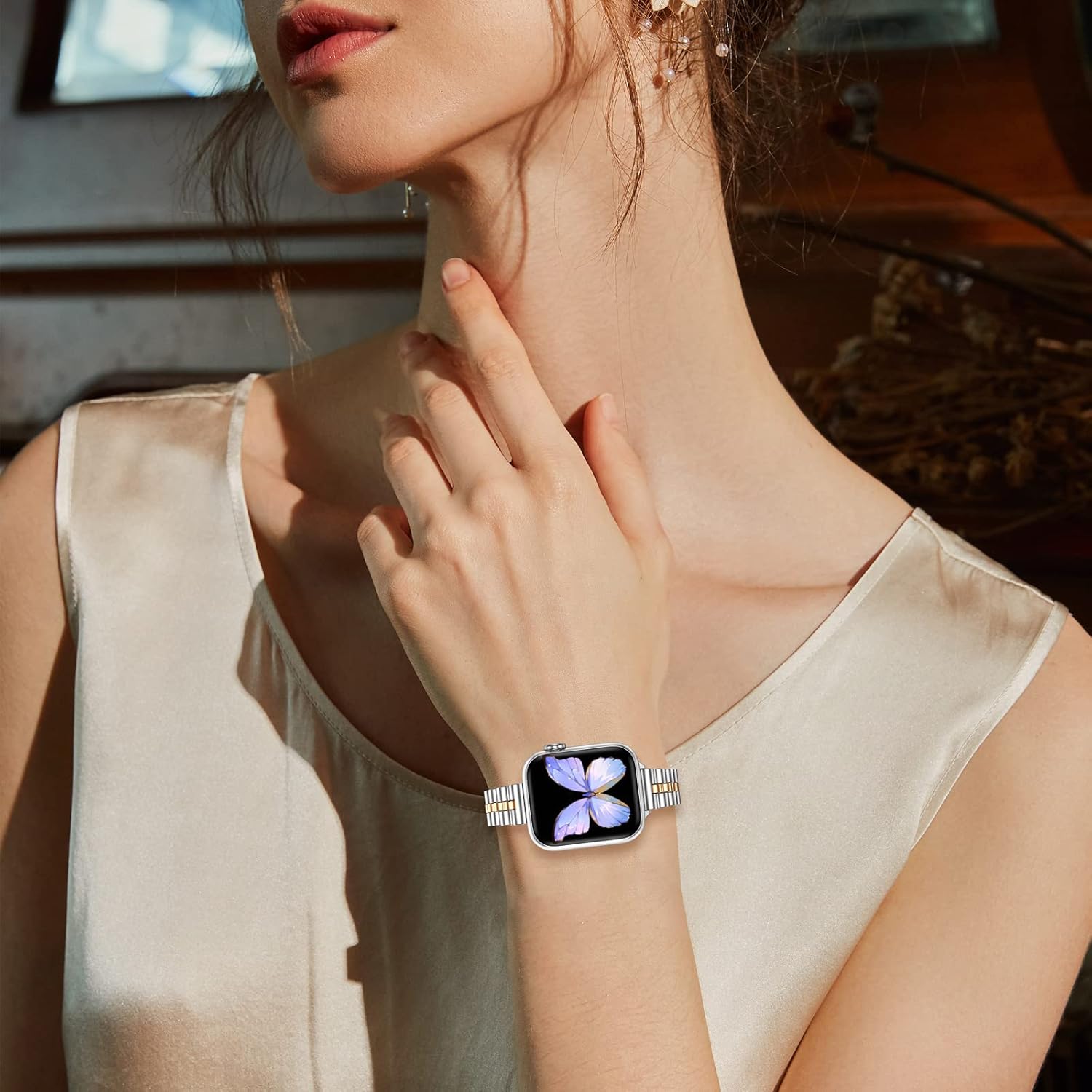 MioHHR Thin Metal Bands Compatible with Apple Watch Band Ultra3/2/1 Series 11 10 9 8 7 6 5 4 3 2 1 SE3/2/1,Slim Narrow Stainless Steel Strap for Women iWatch 49mm 46mm 45mm 44mm 42mm 41mm 40mm 38mm - Image 3