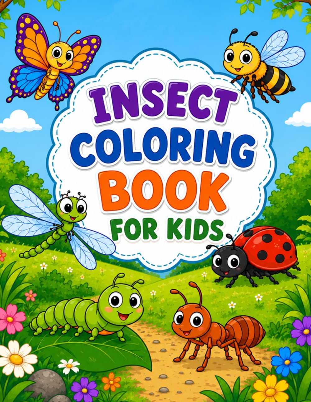 Insect Coloring Book for Kids: Easy Nature-Inspired Coloring Pages with Butterflies, Bees, Beetles, Dragonflies, Ants, and More