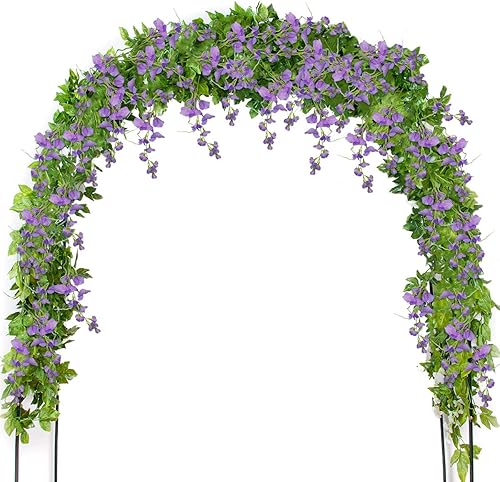 Miniatura 8 de Mavee 4 guirnaldas de glicina de seda de vid artificial de 72 pies para colgar de ratán con hoja de hiedra para decoración del hogar de boda blanco