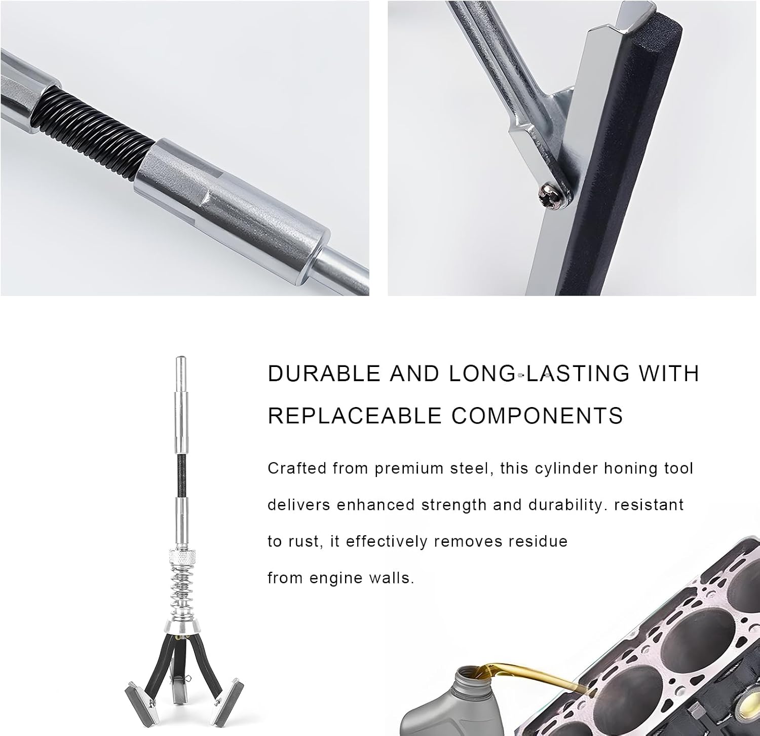 Engine Cylinder Hone Tool, 3/4" to 2-1/2" Brake Piston Hone Deglazer with 1-1/8" 220 Grit Stones, Universal Adjustable 3 Claws Car Cylinder Honing Tool for Grinding Holes