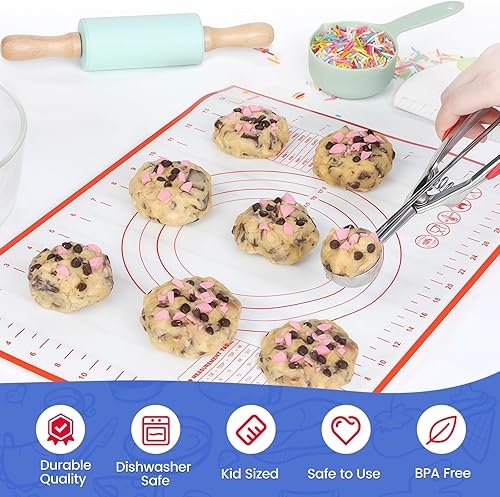 Miniatura 5 de Vinino Juego de 11 piezas para hornear y cocinar para niños, utensilios de hornear reales con libros de cocina para niños, accesorios de cocina