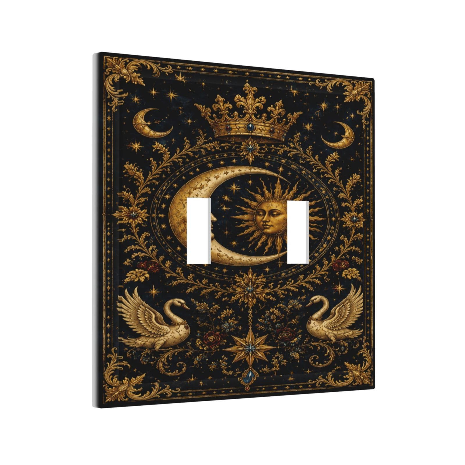 Thsanju Celestial Sun Moon Fantasy Outlet Covers Double Toggle Light Switch Covers Decorative Royal Gold Magical Fantasy 2 Gang Wall Plate Dual Device Electrical Switchplate Faceplate For Home Decor