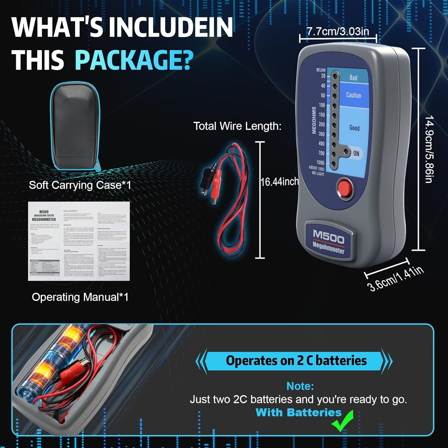 M500 Megohmmeter, Compatible with Supco M500 Megohmmeter, 500 Volts Megohmmeter, M500 Megger Tester Measures Up to 1000 Megohms, Ideal for HVAC Compressor Tester and Home Improvement Use