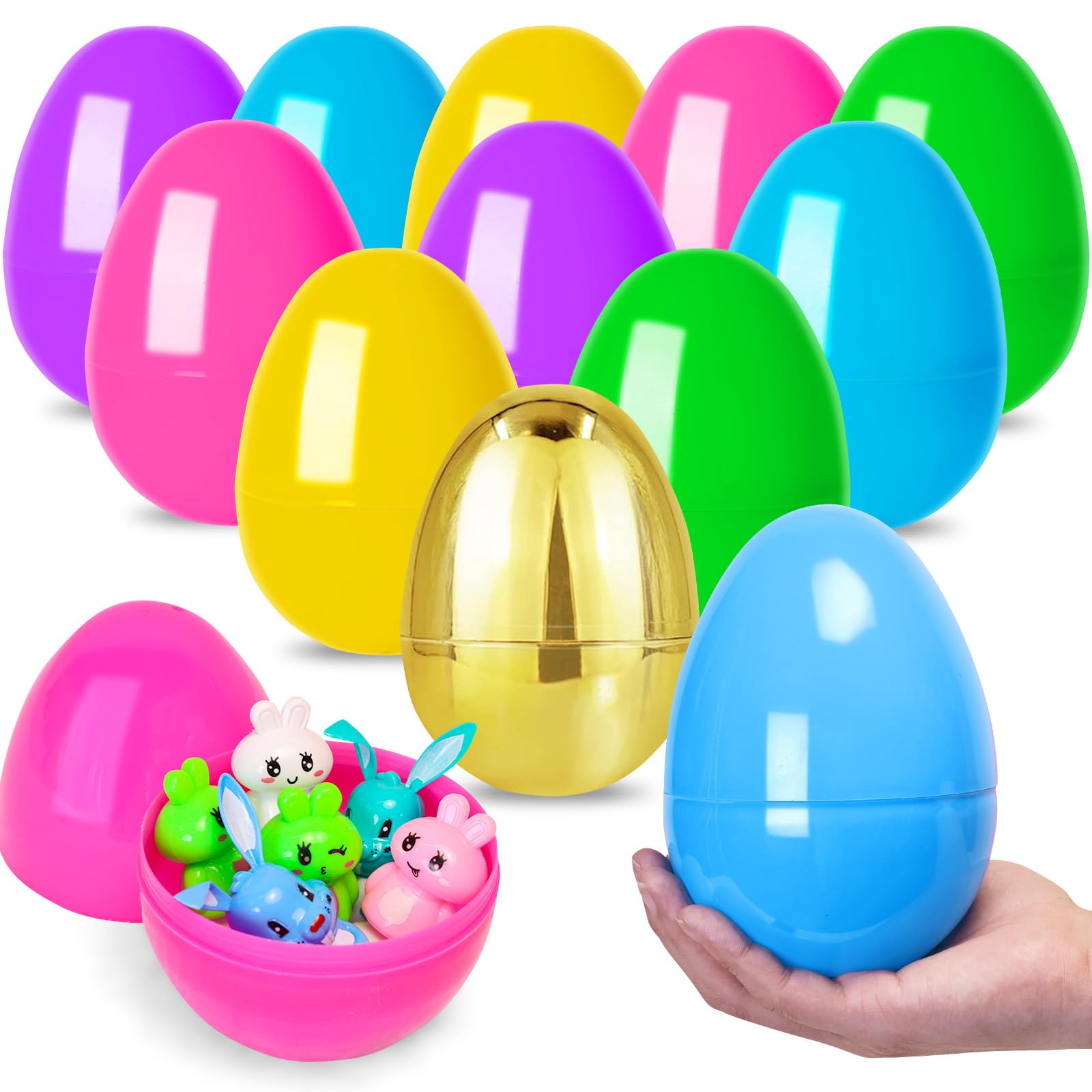 MGparty 12 Pcs 6" Fillable Easter Eggs Plastic Empty Large Easter Eggs with 2 Golden Eggs for Easter Basket Stuffers Surprise Toys Party Favor, Egg Hunt Supplies and Easter Decorations