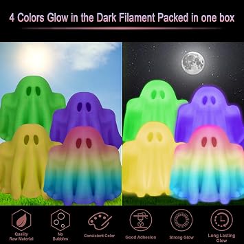 EONO Glow PLA Filament 1.75mm 4x250g, Green Purple Yellow Rainbow 3D