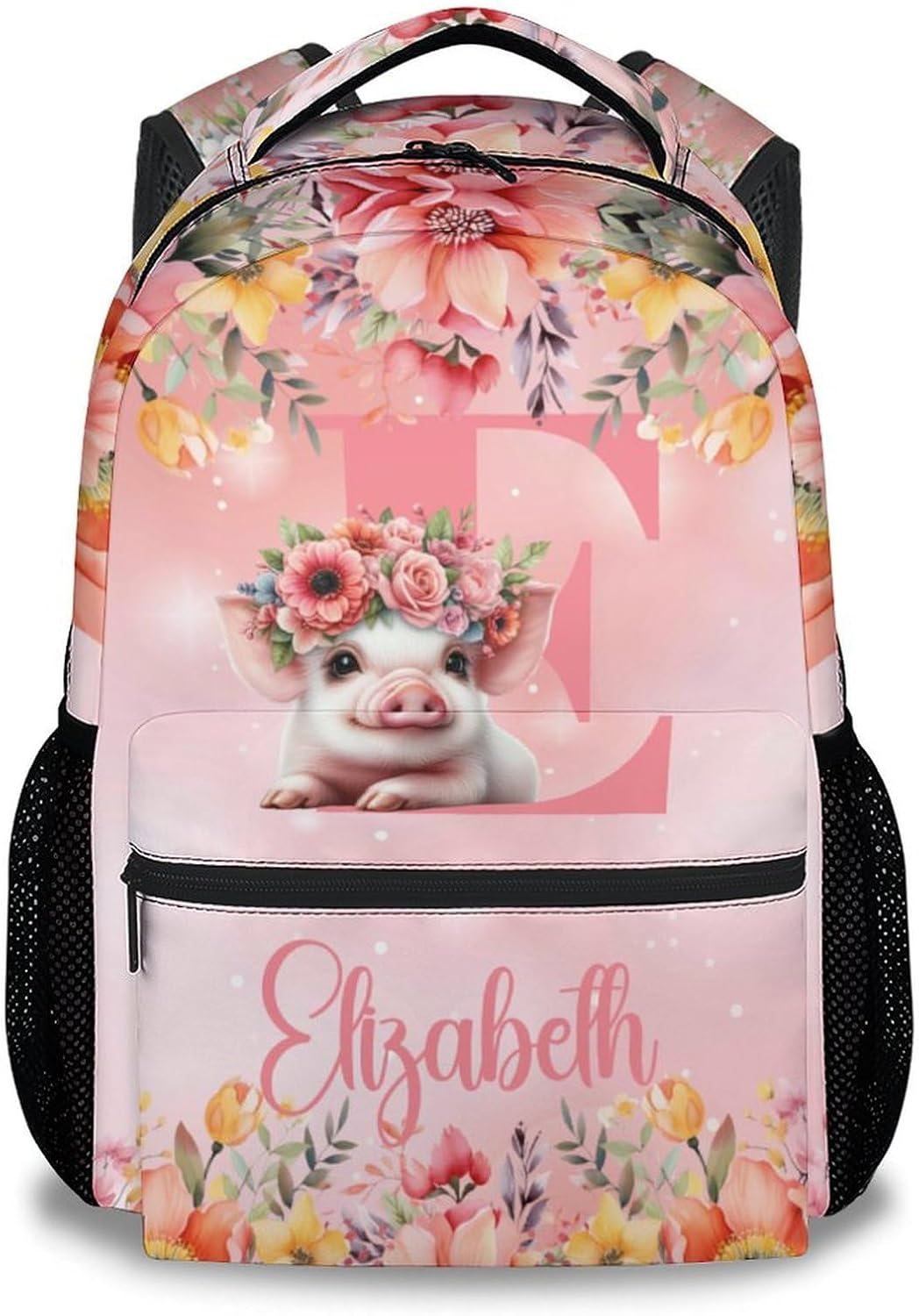 Personalized Kids Backpack for Girls - 17 Inch Pig Backpacks for Girls Toddler, Cute Lightweight Pig Lovers Bag Gifts for Preschool Elementary