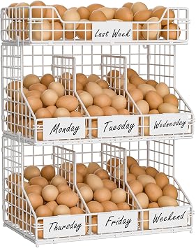 Egg Holder Countertop, 3-Tier Egg Rack, Stackable Wire Baskets