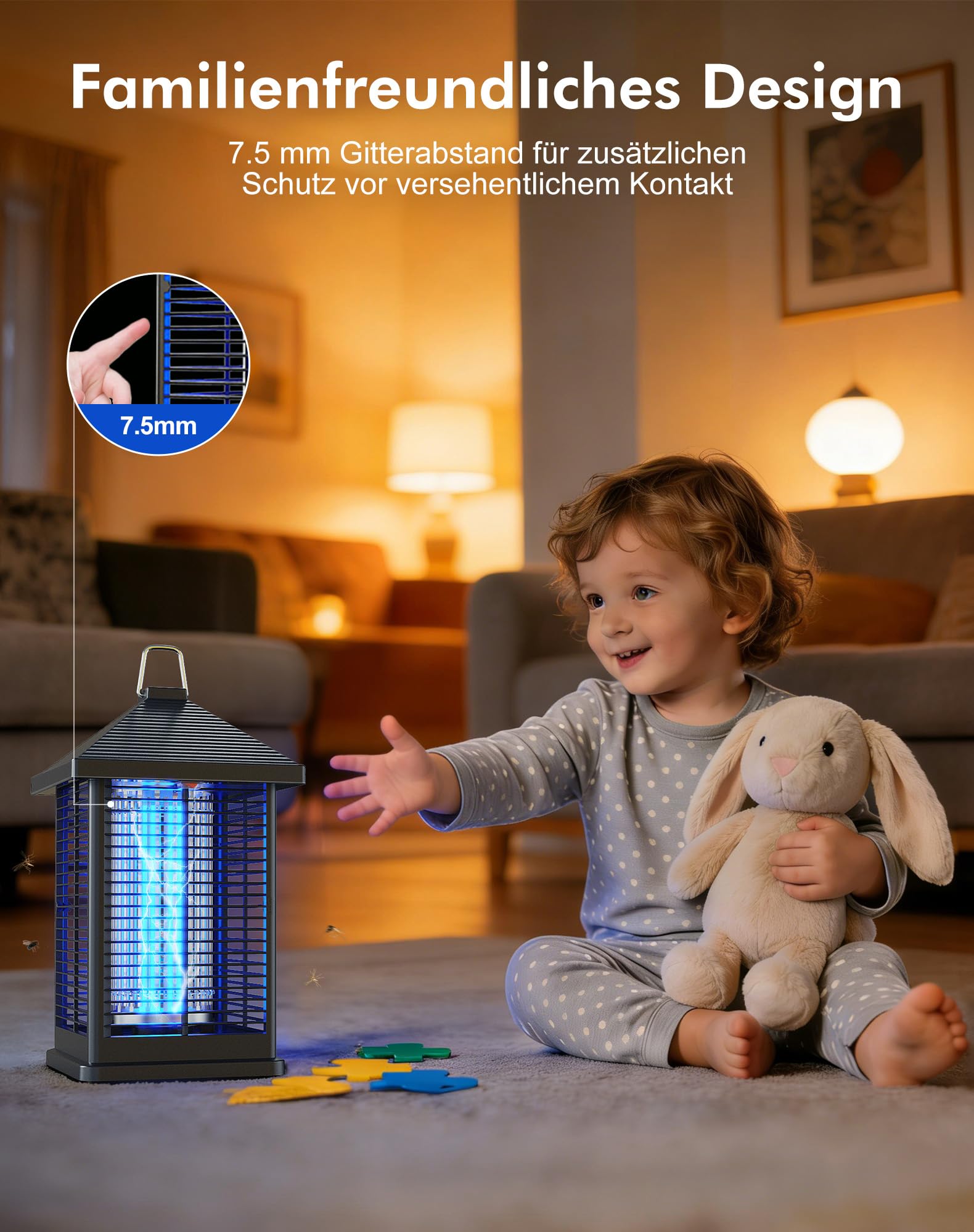 Insektenvernichter Elektrisch mit Lichtsensor, 4000V Mückenvernichter für Drinnen & Draußen, IPX4 wasserdichte UV-Insektenfalle, Reichweite 100 m² – Ideal für Terrasse, Garten, Garage