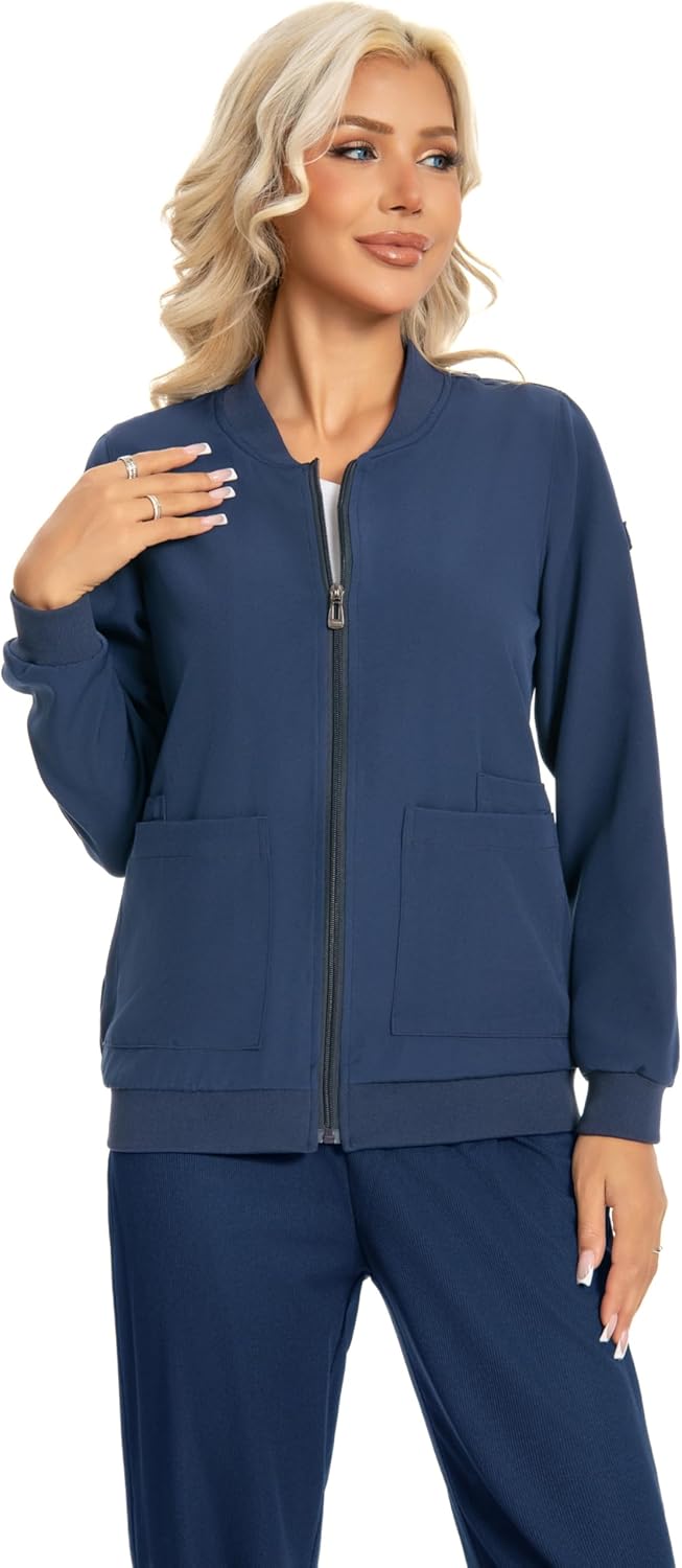 Scrub Jackets for Woman, Zip Front Nurse Jacket, 4-Way Stretch Fabric with Four Pockets - Image 7
