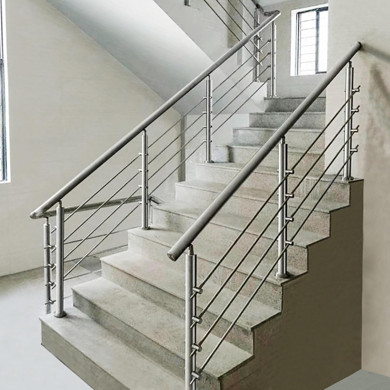 Jiajujia H 90Cm Stair Handrail Stainless Steel Stair Balustrade Kit, Floor Standing Safety Banister For Concrete Deck/Porch(L 100Cm)