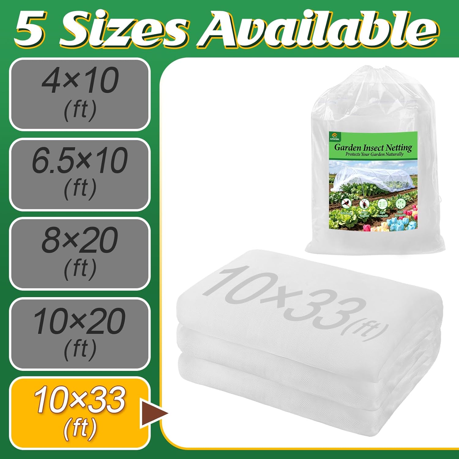 10x33ft Large Garden Netting - Ultra Fine Mesh Plant Covers to Keep Small Animals Pest Out, Bird Barrier for Protecting Vegetables Fruits Flowers Raised Beds (Without Support Pole)