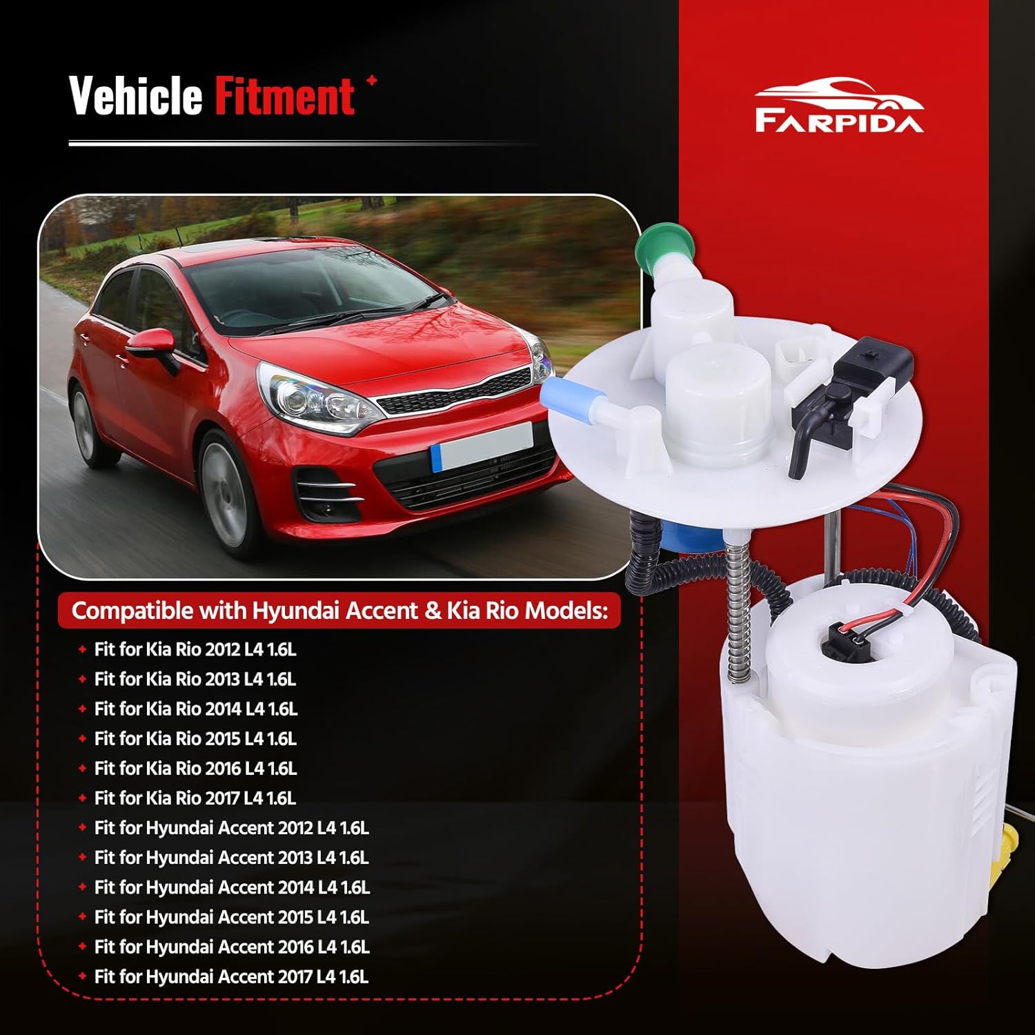 311101W500 311101R500 Fuel Pump Assembly Compatible with Hyundai Accent & Kia Rio 2012-2017, L4 1.6L Petrol Replaces FG1555 P76854M E9115M 150370