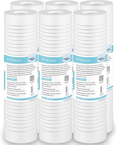 Membrane Solutions Cartucho de filtro de agua de sedimentos ranurados (paquete de 6), filtro de agua de 0.5 micrones para toda la casa, reemplazo