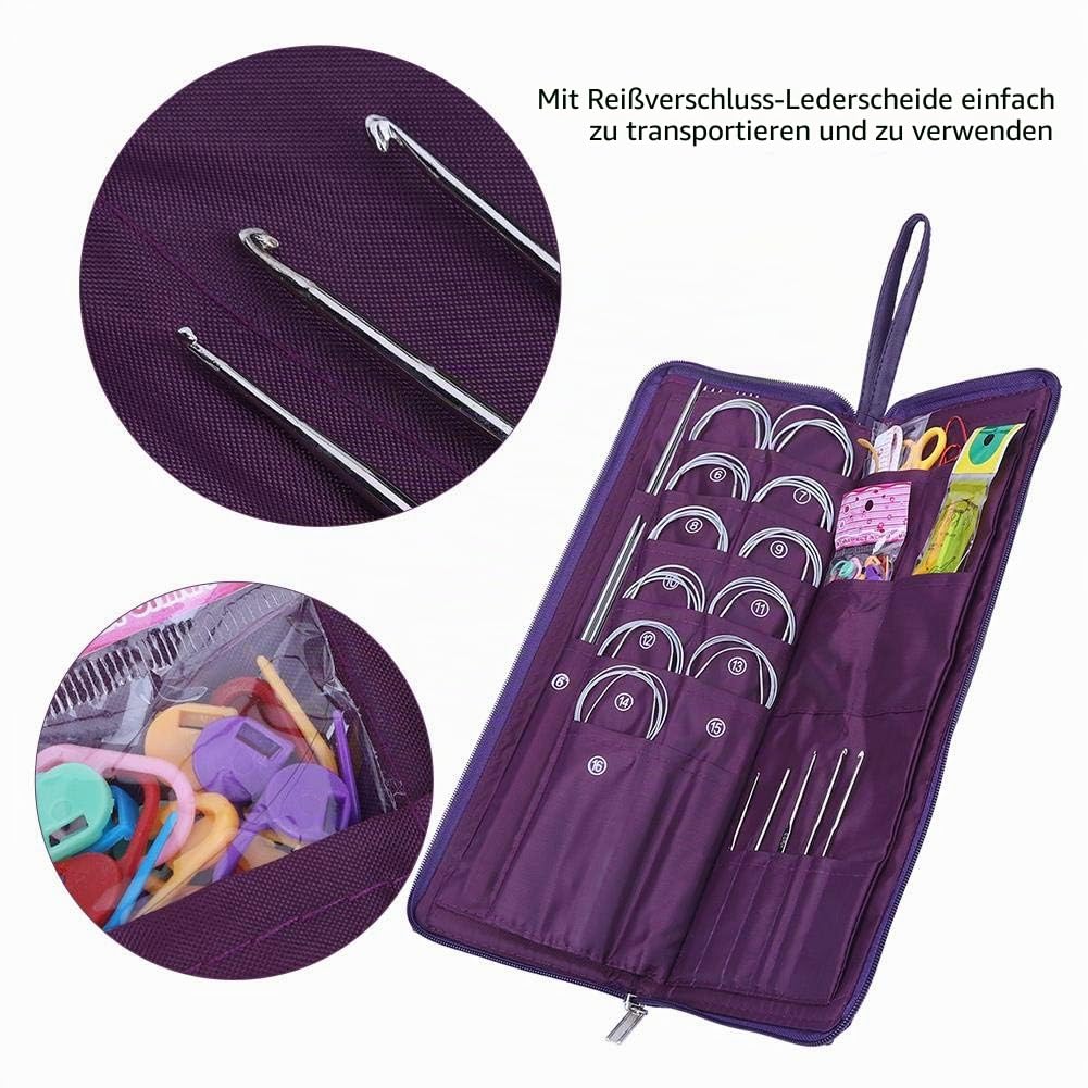 Wakects Stricknadel-Set, Set mit 104 Teilen Rundstricknadeln, Häkelnadeln, Weben aus Edelstahl, Strickset für handgefertigtes DIY-Stricken