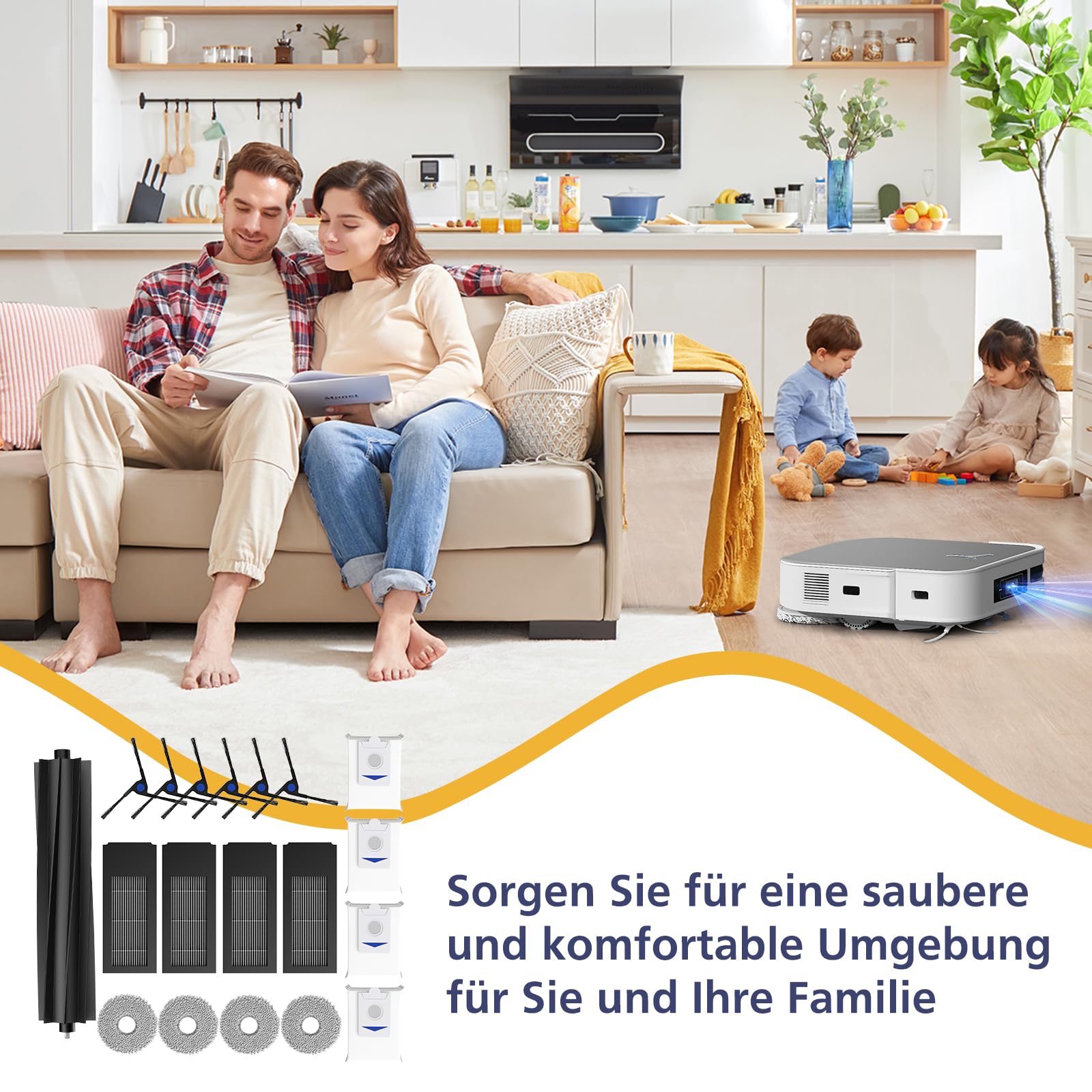 19 sztuk akcesoriów do robota odkurzającego Ecovacs Deebot X2 Omni/ X2 / X2 Pro, 1 szczotka główna, 4 filtry HEPA, 4 podkładki do mopa, 4 worki do kurzu, 6 szczotek bocznych, zestaw akcesoriów