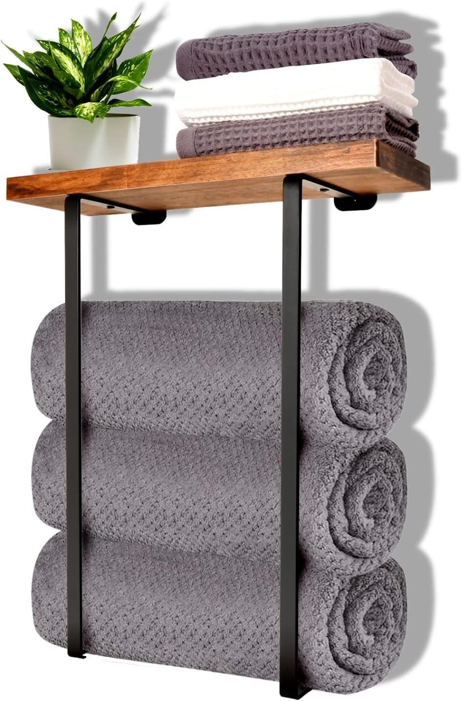 Towel Rack Wall Mounted,Bathroom Towel Storage,Wall Towel Holder,Black Minimalist Design Storage Organizer for Large Towels, Small Towels, Hand Towels,Spa, Salon, RV
