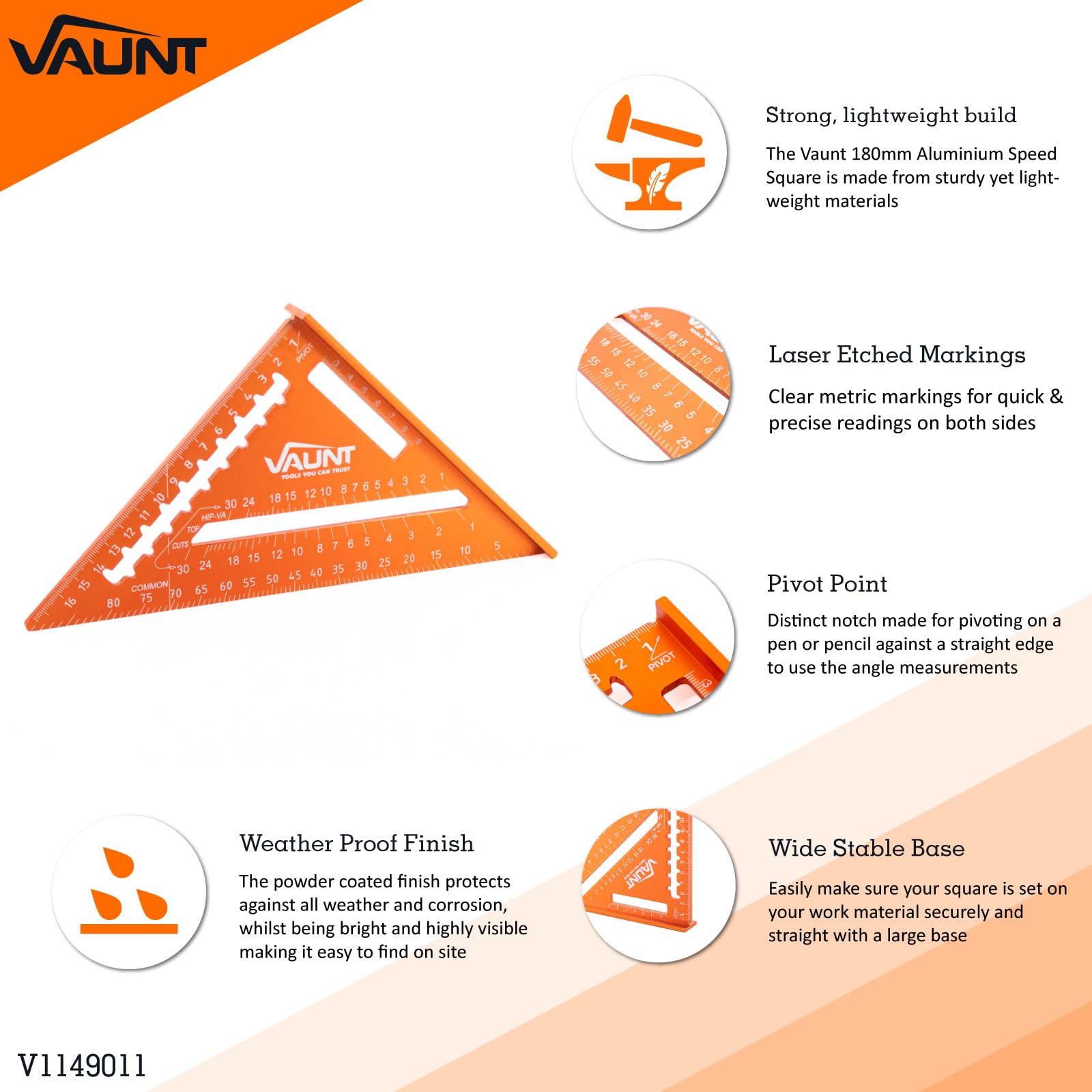 VAUNT 300mm Aluminium Rafters Metric Speed Square - Image 2