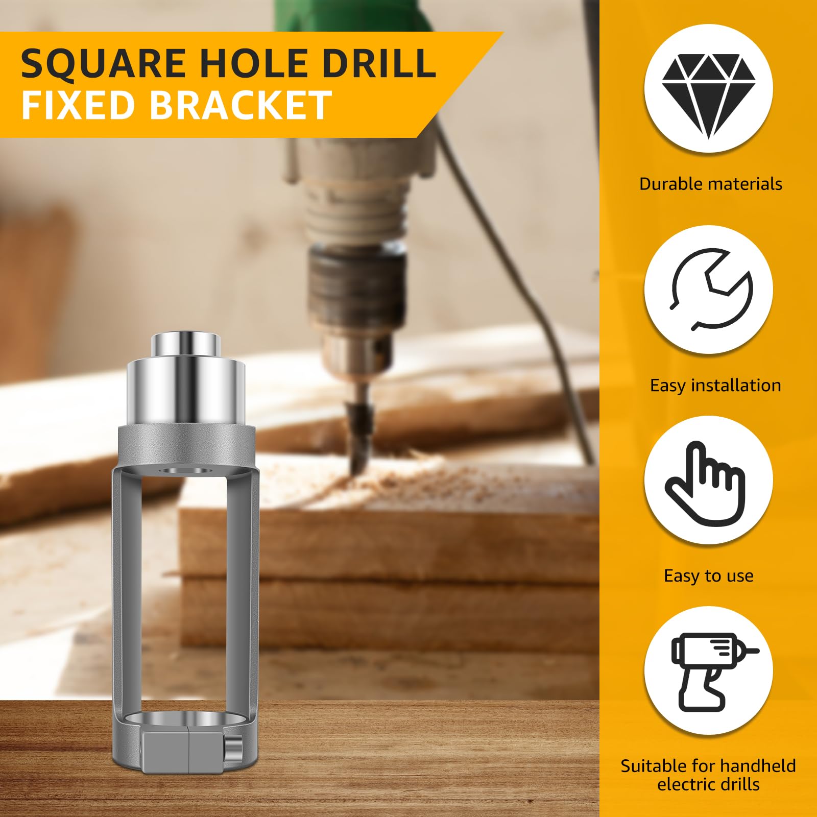 KTZCTPCA Square Hole Drill Bit Adapter, Screw Reinforced Fixation, Square Hole Drill Fixed Bracket, Woodworking Hole Drill Fixing Bracket Mortising Attachment Accessories for Bench Drill Hand Drill