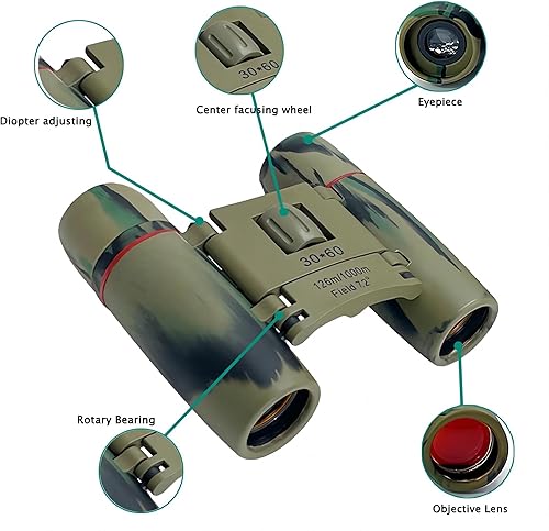 Vista 10 de Prismáticos compactos de 30 x 60 para adultos y niños, plegables y ligeros de fácil enfoque, pequeños prismáticos para observación de aves, viajes