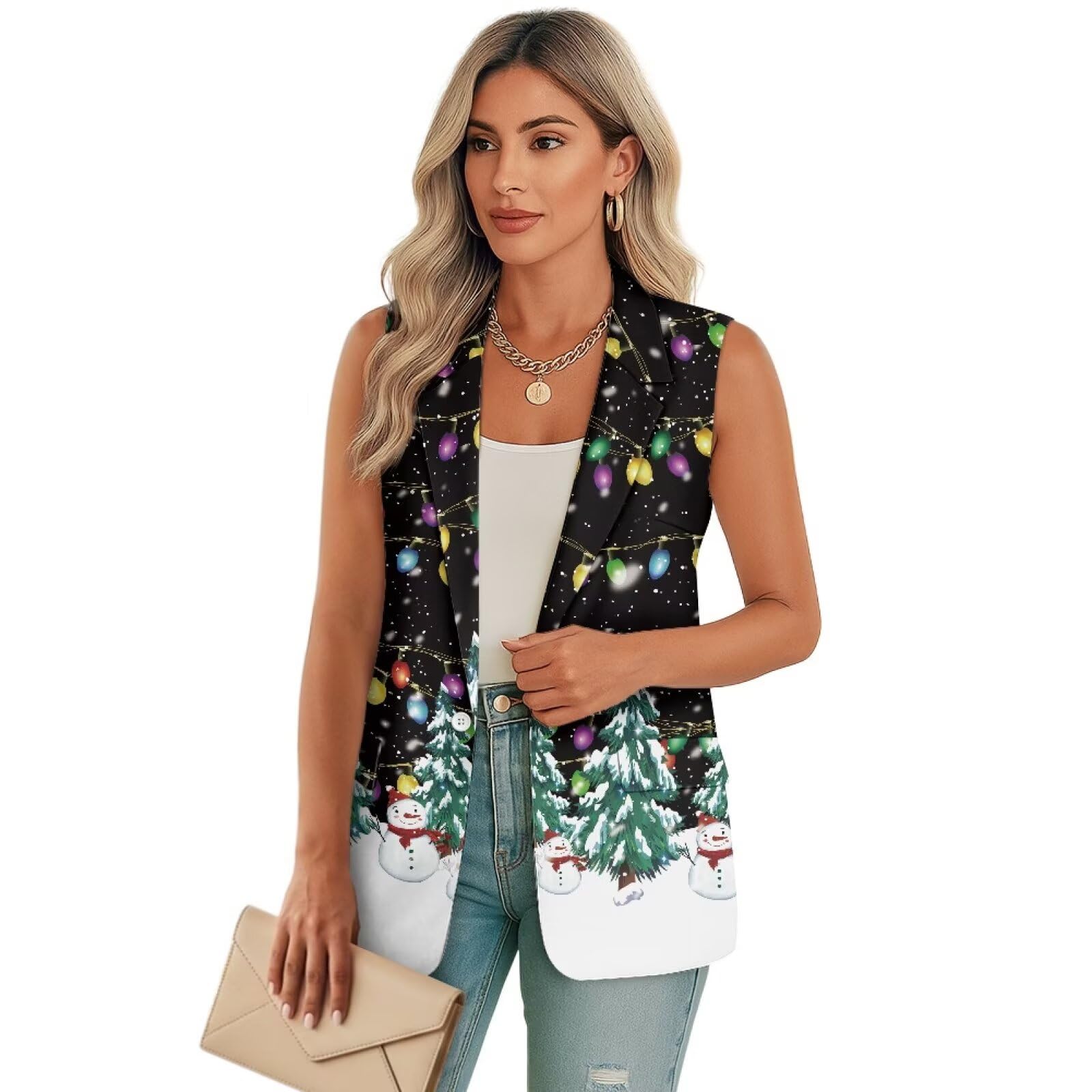 Womens Vest Suit V Neck Button Down Sleeveless Business Casual Vest Tops Waistcoat Blazer Dressy Vests