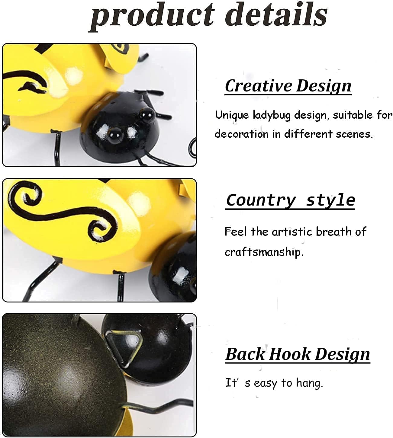 QQKO 6 Pack Bumble Bee Decorations, Colorful Ladybug Decorations, Include 2 Bumble Bee Decor and 4 Ladybug Yard Decorations for Wall Art Decor