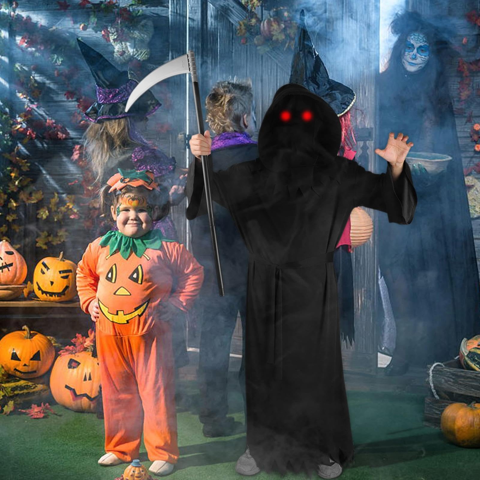Straszne Kostiumy Dla Dzieci Stroje Cosplay Kosiarza | Przebrania Na Imprezę Dla Chłopców, Dziewcząt, Cosplayerów, Performerów, Na Karnawał, Fotosesje, Występy Sceniczne, Imprezy
