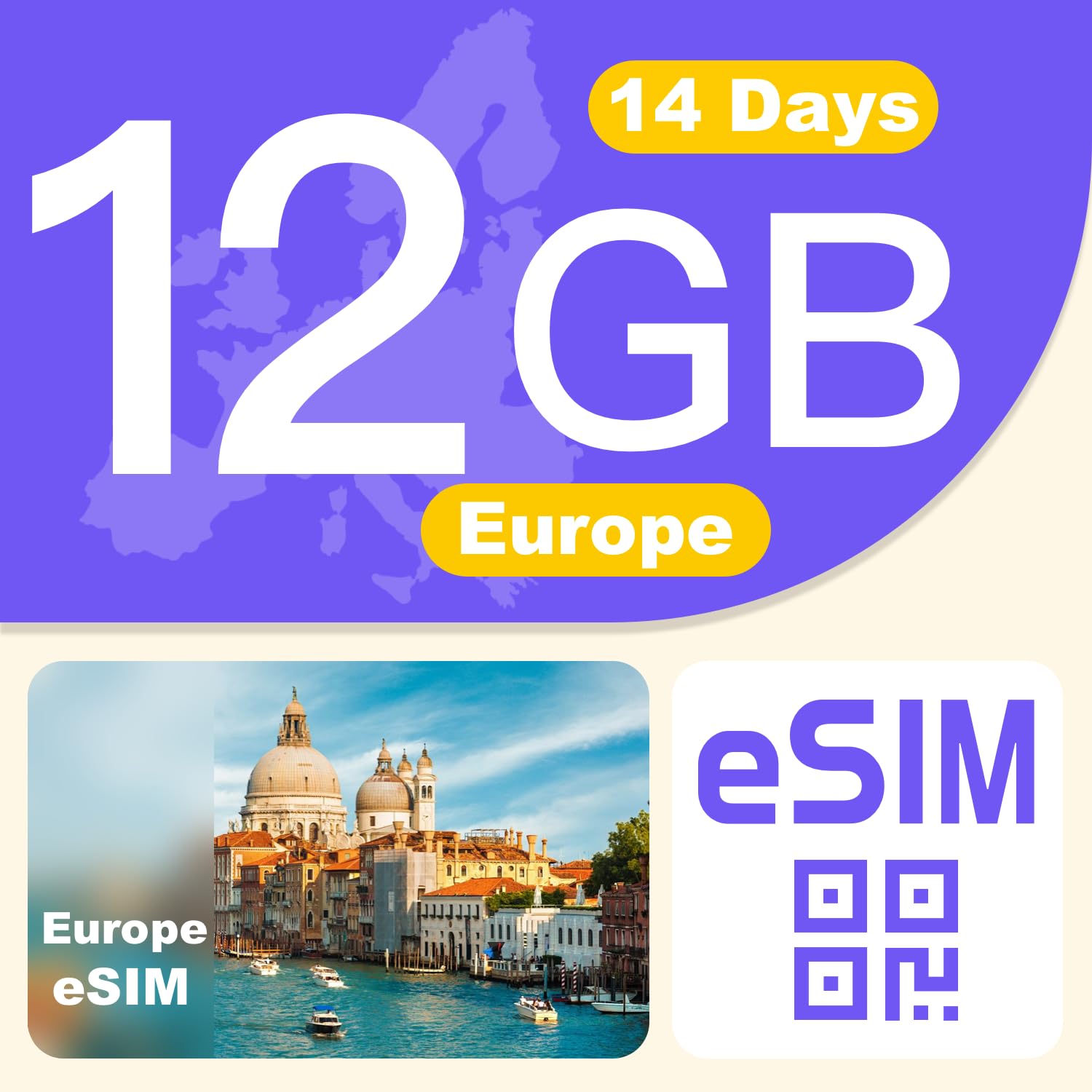 Europe eSIM Card 12GB 14Days - 4G LTE High-Speed Network, Prepaid eSIM for 32 Countries (Including Switzerland), Hotspot Support, High Coverage