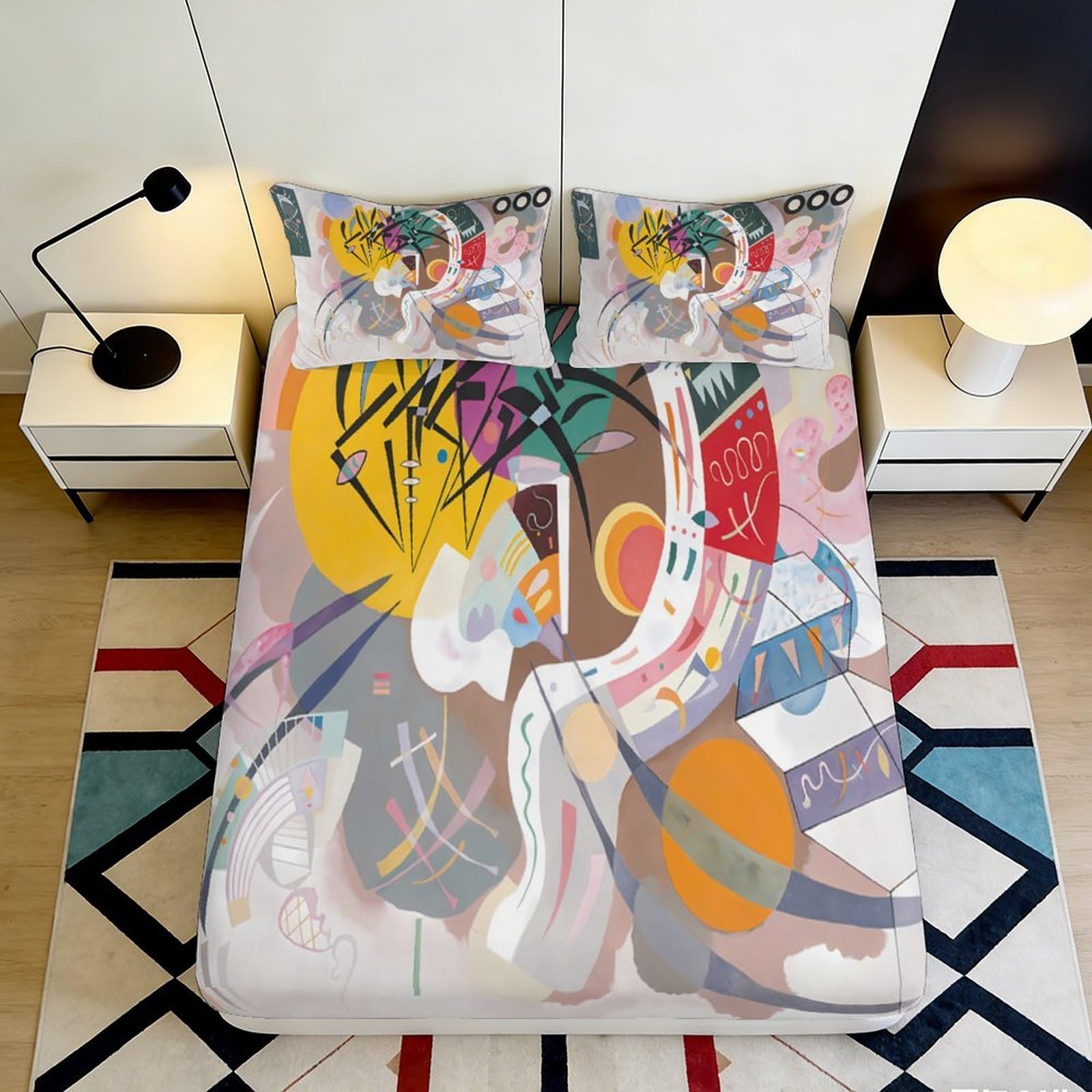 3D Printed Abstract Art Fitted Sheet Microfiber Soft Colorful Geometric Mattress Cover for Bedroom Guest Room Dorm Decor 120x200x25cm