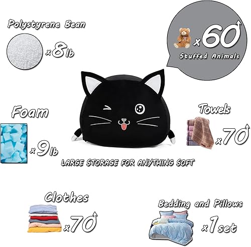 Miniatura 6 de Organizadores de juguetes de gato negros y lindos, puf de almacenamiento de animales de peluche para niños y niñas, muebles de sala de juegos y