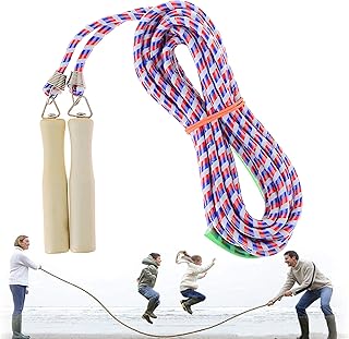 Cuerda larga de saltar de colores, 5 metros, 7 metros, 10 metros, cuerda de saltar y juegos de cuerda para saltar y saltar con mango de madera para adultos y niños multijugadores