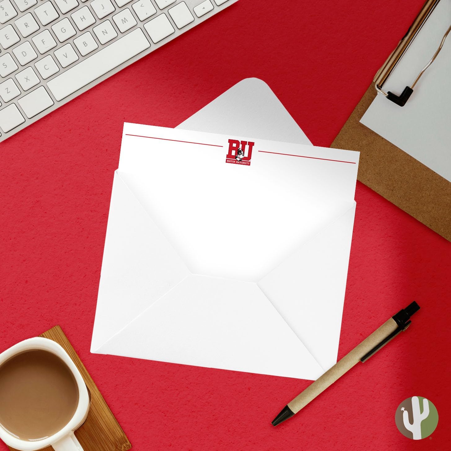 Desert Cactus Boston University 10 Pack Notecards Stationery Cardstock Terriers BU Includes Envelopes Memo Party Thank You (Notecard 1a)