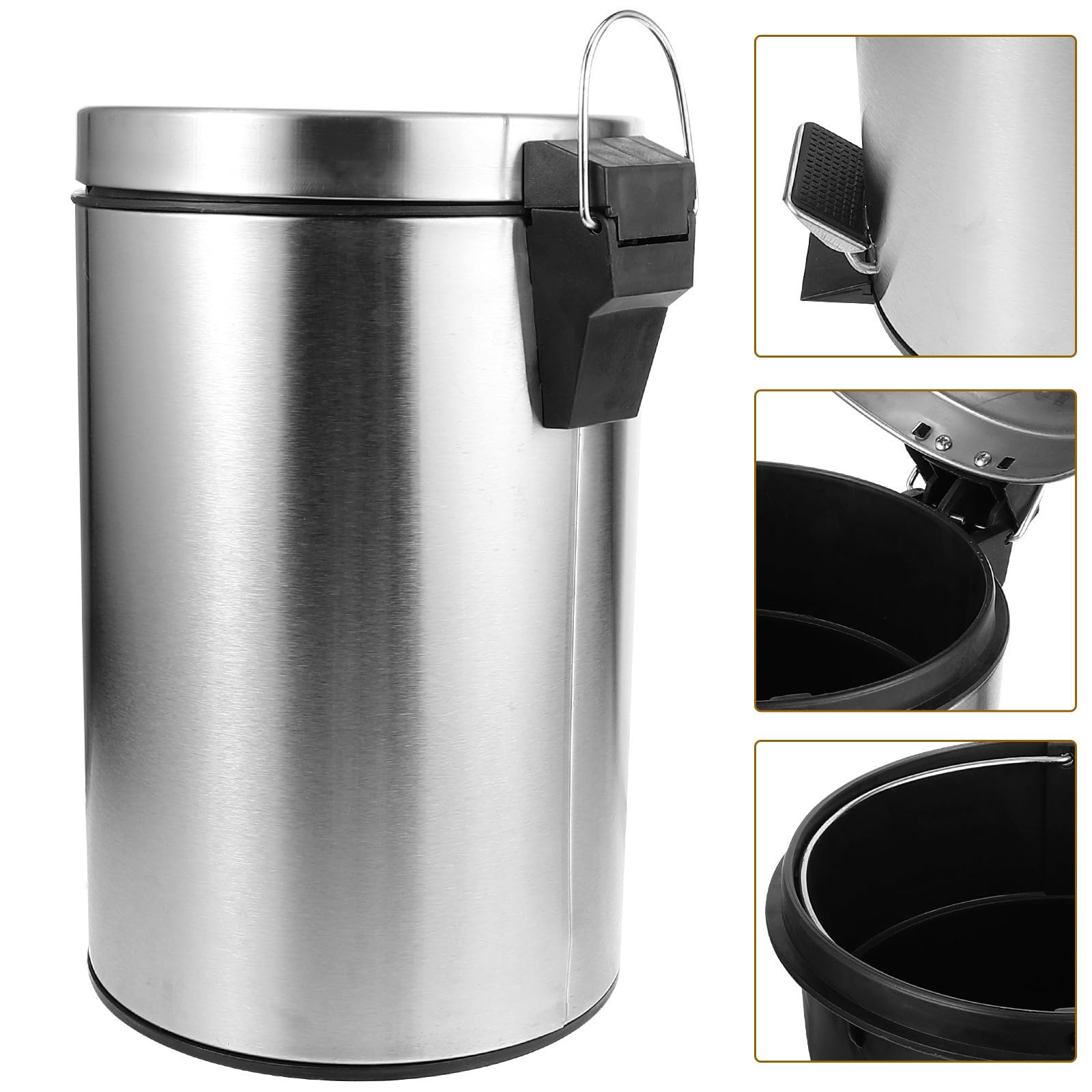 Happyyami Cubo de Basura Metálico de Acero Inoxidable de 7l Pedal y Tapa, Diseño Fácil de Limpiar, Adecuado para Cocina y Comedor Familiar