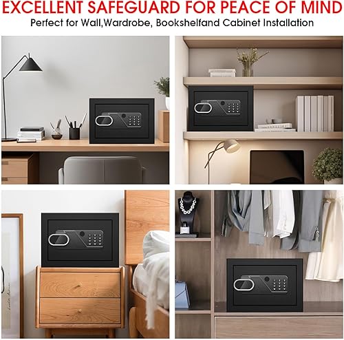 Miniatura 9 de Caja fuerte pequeña de 1.2 Cub para el hogar, caja de seguridad de acero antirrobo para el hogar con cerradura de combinación, sistema de alarma y