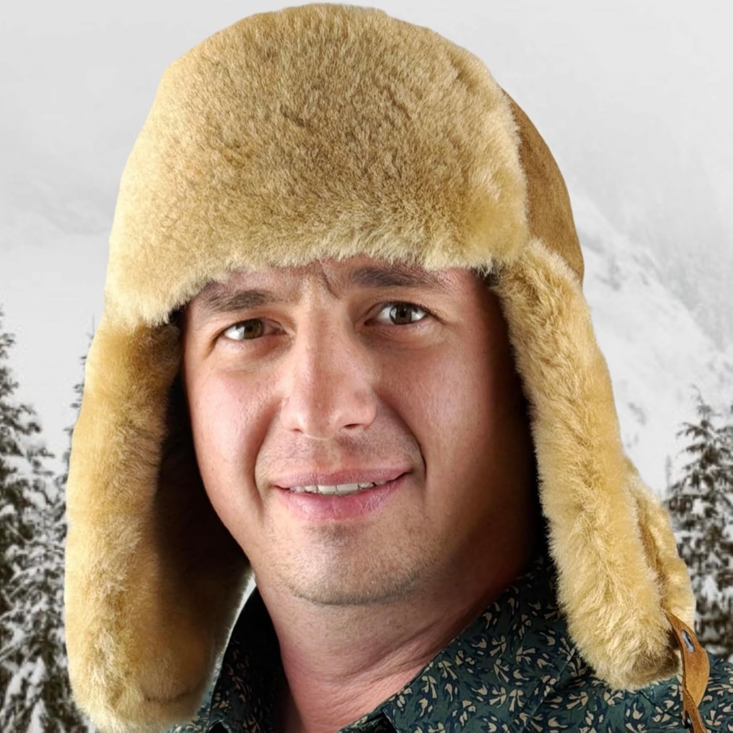 Leather Aviator Russian Ushanka Trapper Shearling Sheepskin Fur Ear Flap Waterproof Winter Hat
