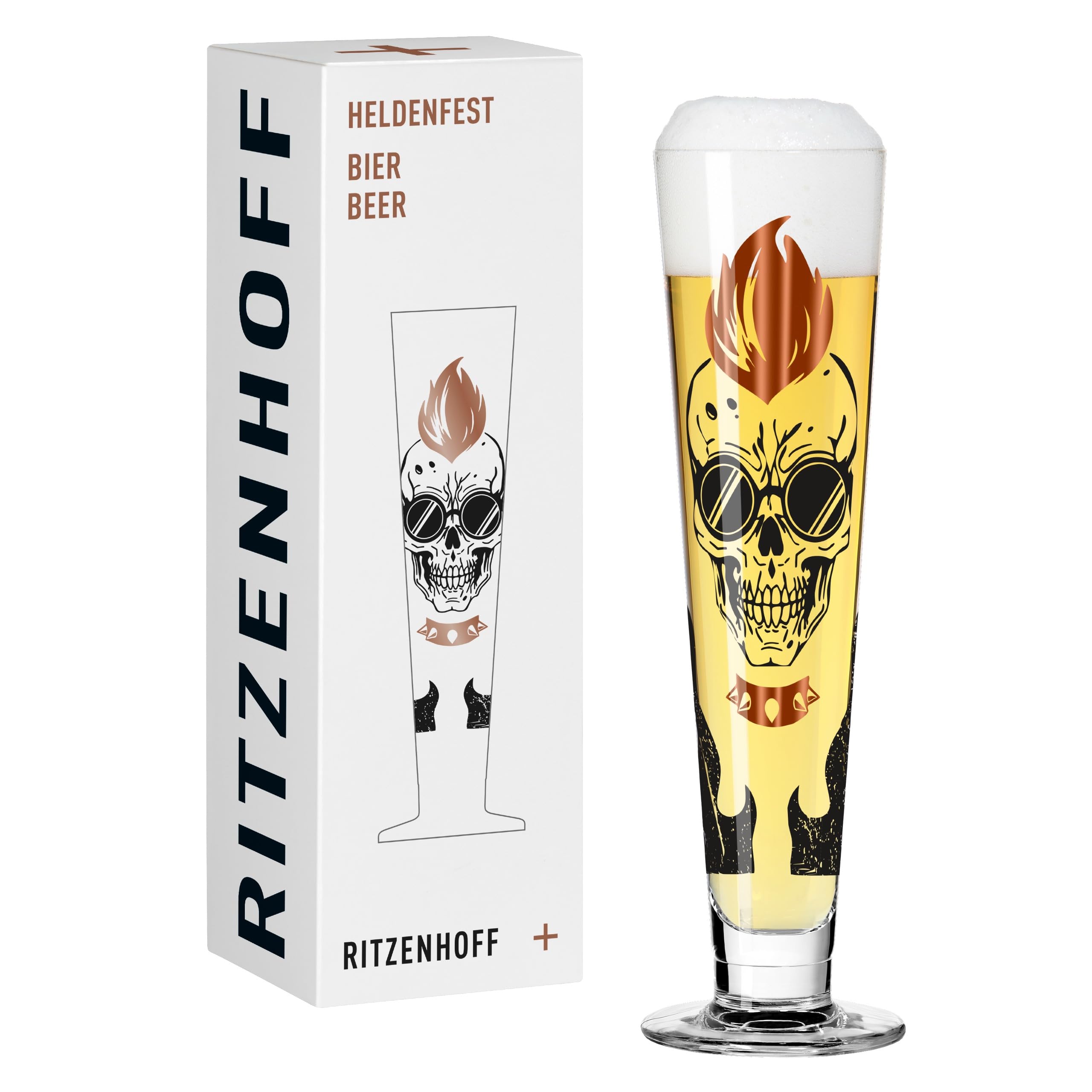 RITZENHOFF 1011018 Beer Glass 330 ml - Series Heldenfest Skull Motif Round in Copper, Blue, Black - Made in Germany