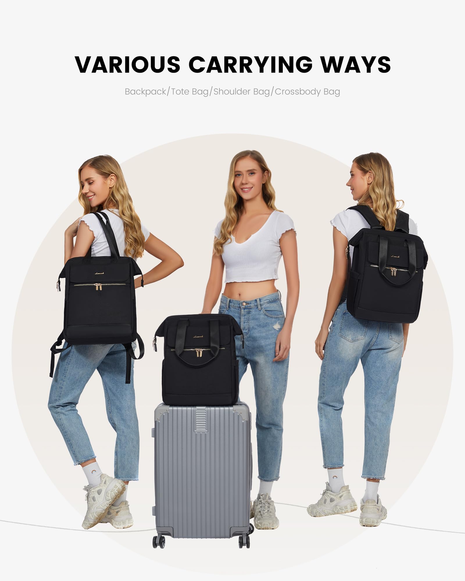 LOVEVOOK Zaino da donna, per computer portatile, impermeabile, Nero , 17,3 Zoll, Casual