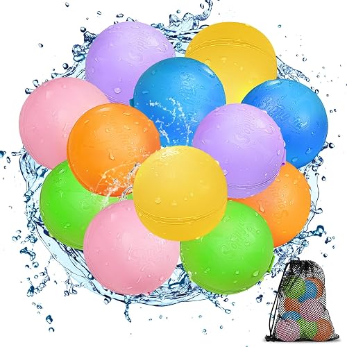 Globos de Agua Reutilizables, 12 Piezas Bolas de Agua Recargables Autosellante de Llenado Rápido para Niños y Adultos, Juguetes de Verano Aptos para Exteriores, Piscina, Playa y Fiestas Acuáticas