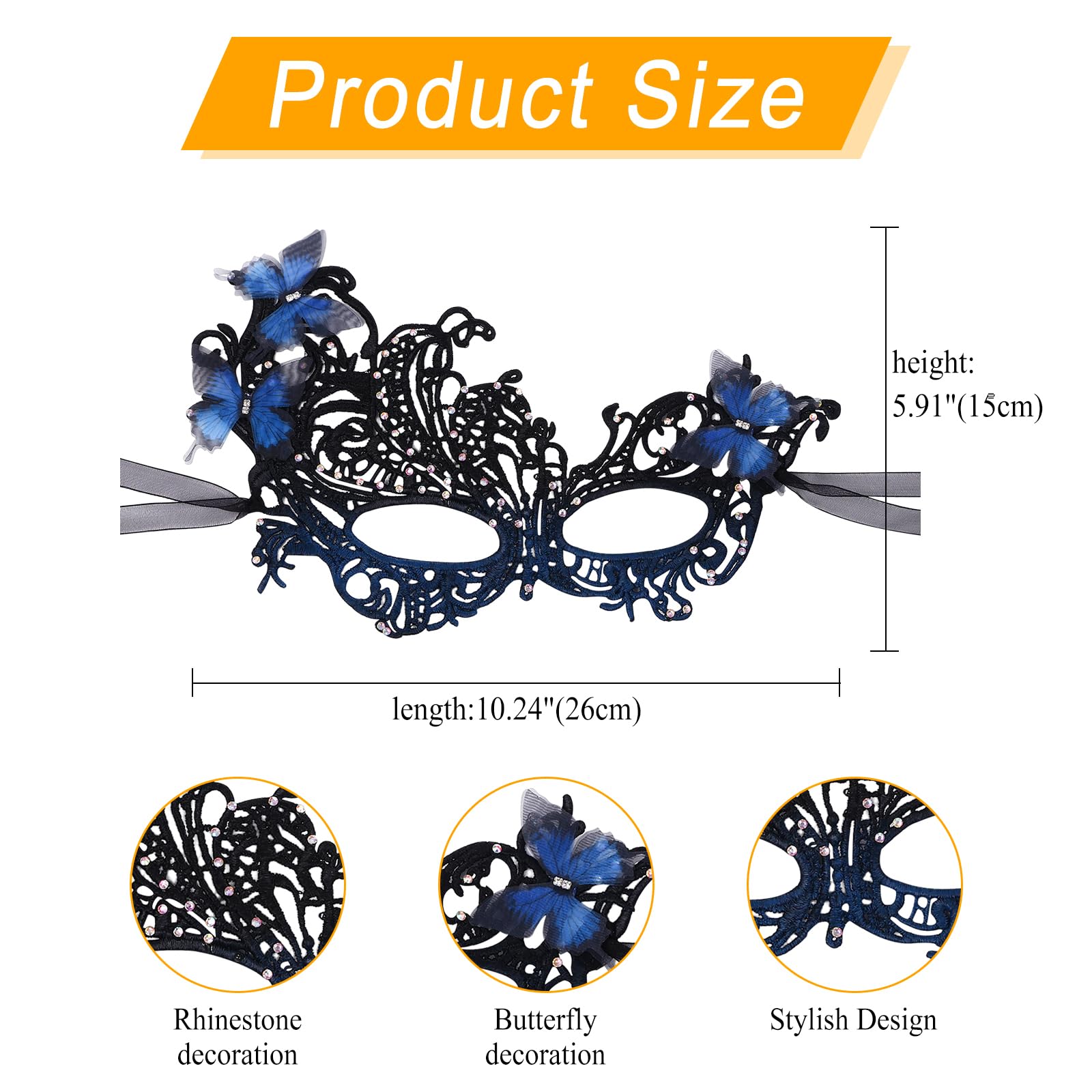 Oidea Butterfly Lace Masquerade Mask for Women: Elegant Party Masks Halloween Carnival Venetian Evening Prom Ball Mask Bar Costumes Accessory - Image 3