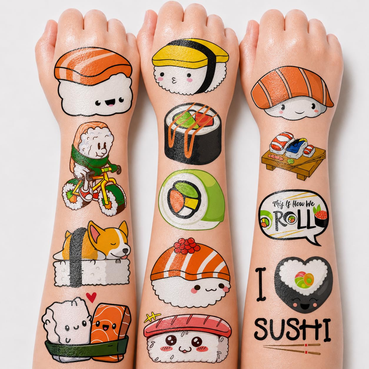 96 PCS Cute Sushi Temporary Tattoos Japanese Sushi Roll Party