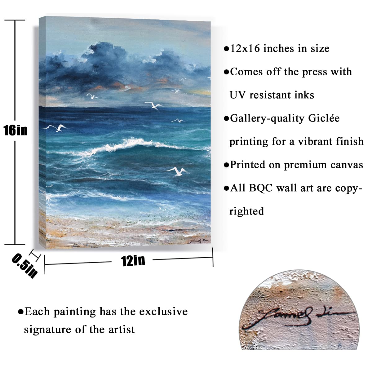 Amazon.co.jp: モダンな抽象的な海の景色のキャンバス油絵 海のビーチ