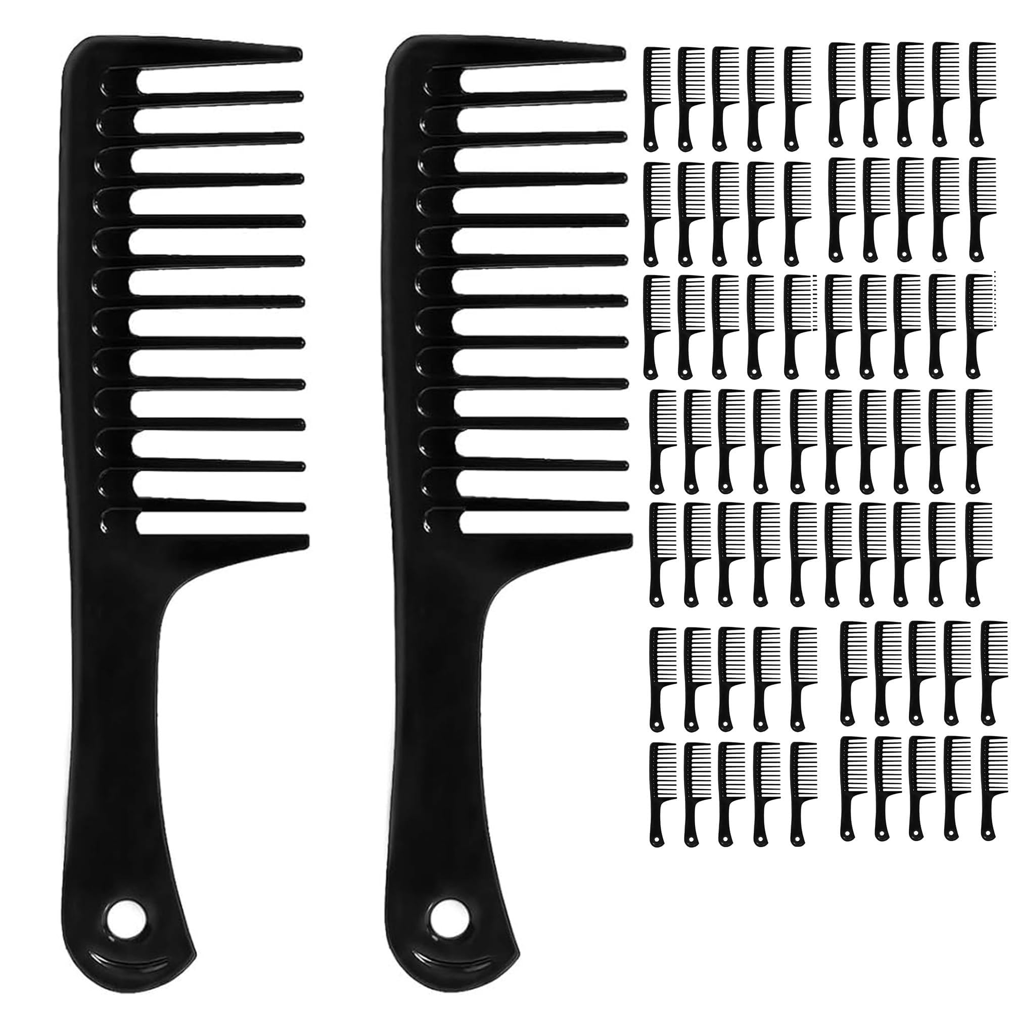 50 pettini a denti larghi, pettine nero spesso per ricci afro spessi, pettini a denti larghi possono districare facilmente nodi, cura quotidiana e styling spazzola per capelli asciutti bagnati lisci