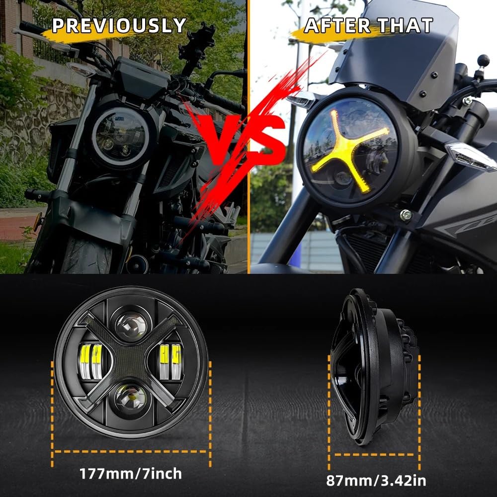 Reflektory motocyklowe Pasuje do Harley Pasuje do Gilera/światło retro reflektor motocyklowy 7 cali Led reflektor typu X sygnały motocyklowe(Hz202517Wr-S)
