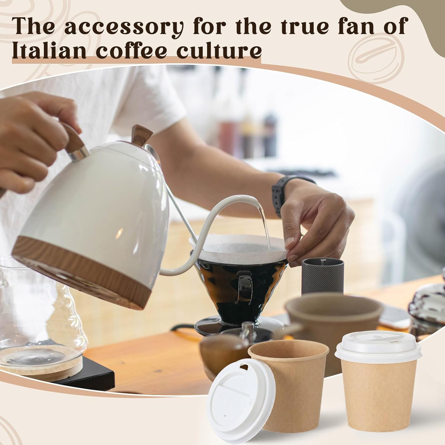 100 Sets 4 oz Disposable Espresso Cup with Lids Mini Coffee Paper Shots Cups for a Shot, Espresso, Tea, Hot Chocolate and Cold Beverages for Travel Office